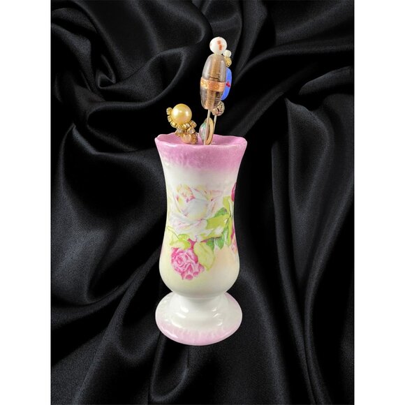 Vintage RS Prussia Ceramic Hatpin Holder With Hand-Painted Floral Design & Three - Picture 1 of 5